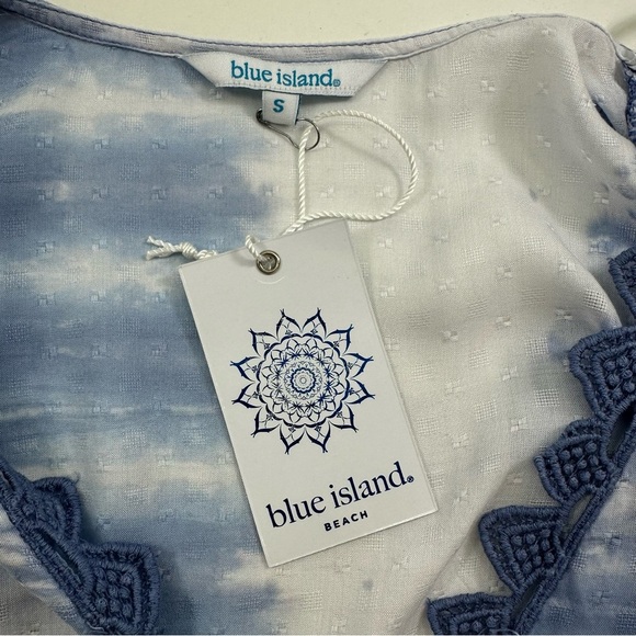 NWT Blue Island Cover Up Women’s Small Beach Dress White Blue Eyelet Crepe Swim - Picture 3 of 8